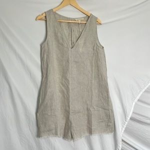 Greige Linen V Neck Romper